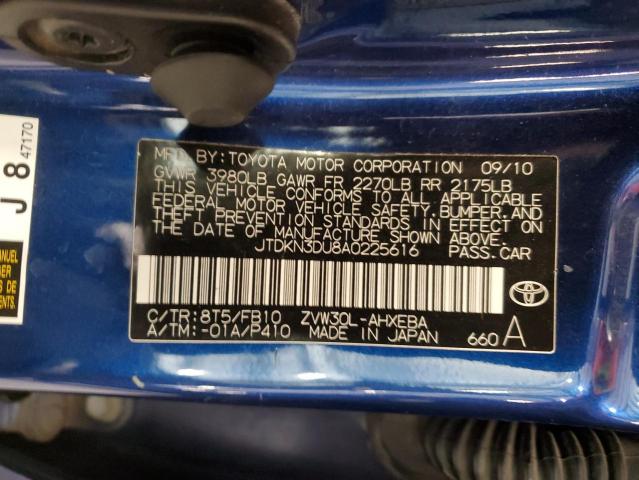 JTDKN3DU8A0225616 - 2010 TOYOTA PRIUS BLUE photo 12