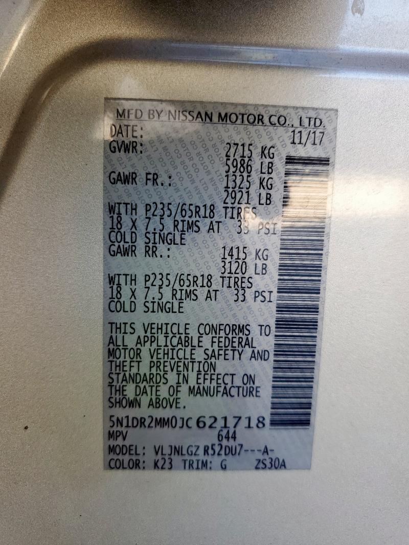 5N1DR2MM0JC621718 - 2018 NISSAN PATHFINDER S 银色 照片 14