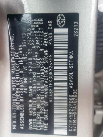 4T4BF1FK3DR325795 - 2013 TOYOTA CAMRY L 棕色 照片 12