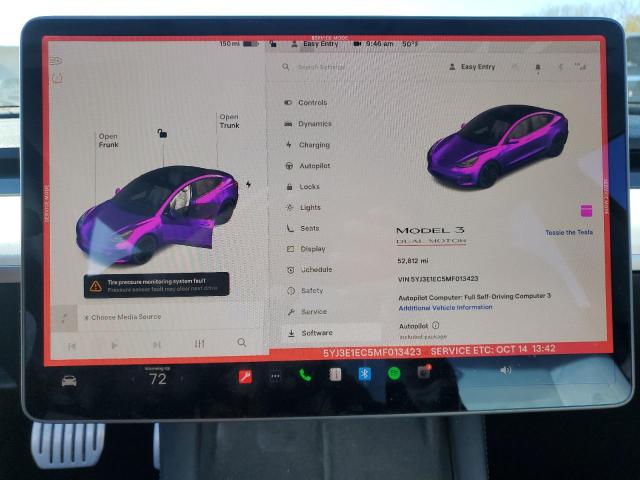 5YJ3E1EC5MF013423 - 2021 TESLA MODEL 3 WHITE photo 9