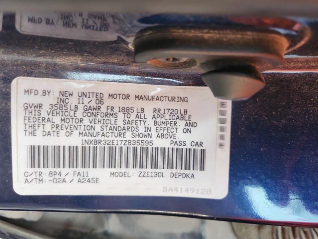 1NXBR32E17Z835595 - 2007 TOYOTA COROLLA CE BLUE photo 12