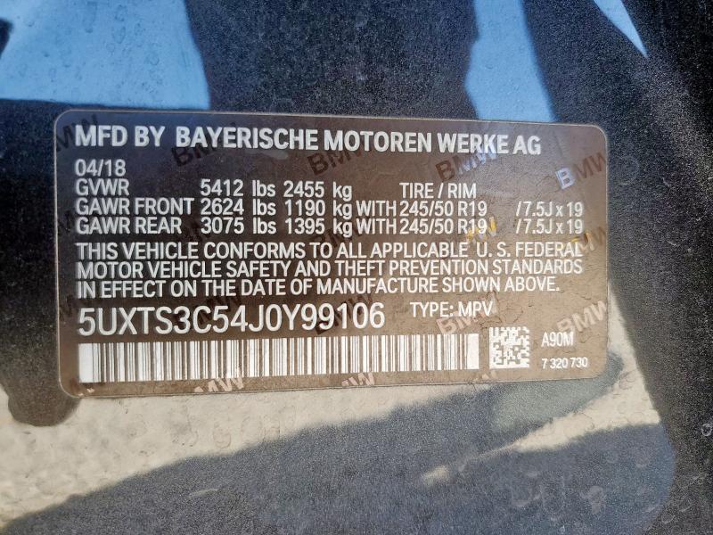 5UXTS3C54J0Y99106 - 2018 BMW X3 XDRIVEM40I BLACK photo 14