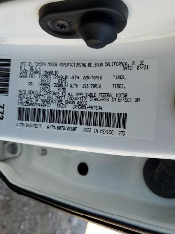 3TMCZ5AN5MM440437 - 2021 TOYOTA TACOMA DOUBLE CAB WHITE photo 12