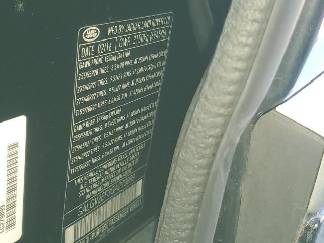 SALGV2EF3GA279899 - 2016 LAND ROVER RANGE ROVER AUTOBIOGRAPHY BLACK photo 13