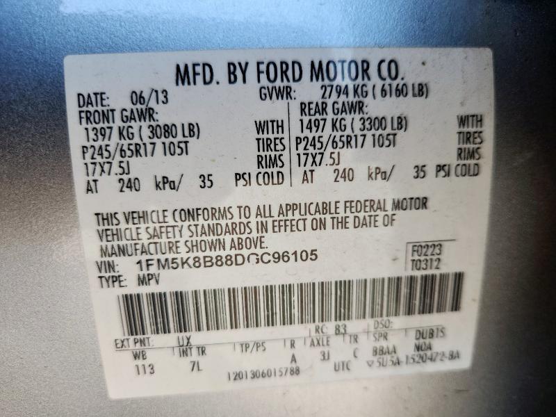 1FM5K8B88DGC96105 - 2013 FORD EXPLORER Srebrny zdjęcie 13