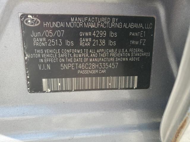 5NPET46C28H335457 - 2008 HYUNDAI SONATA GLS GRAY photo 12