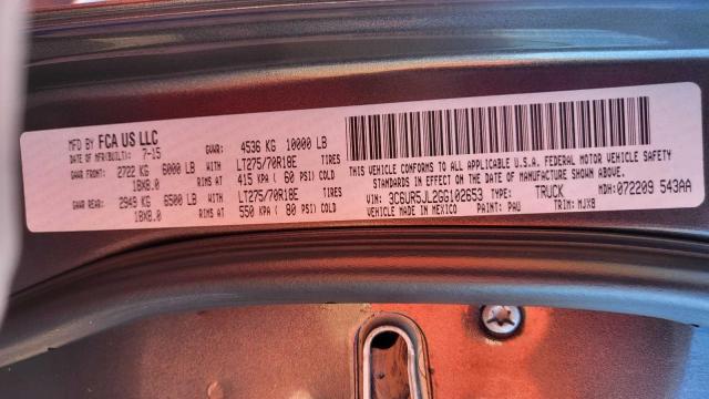 3C6UR5JL2GG102653 - 2016 RAM 2500 SLT GRAY photo 10