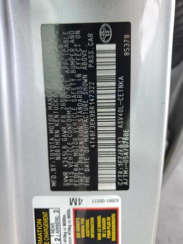 4T4BF3EK9BR147322 - 2011 TOYOTA CAMRY BASE 银色 照片 12