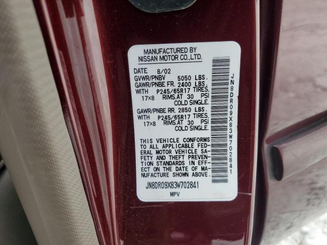 JN8DR09X83W702841 - 2003 NISSAN PATHFINDER LE برغندي صورة 12