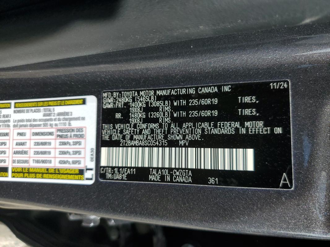 2T2BAMBA8SC054315 - 2025 LEXUS RX 350 BASE GRAY photo 13