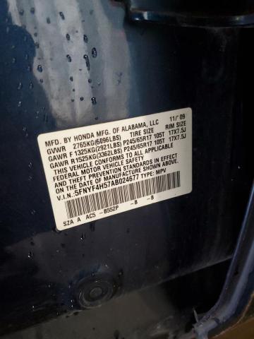 5FNYF4H57AB024677 - 2010 HONDA PILOT EXL BLUE photo 14