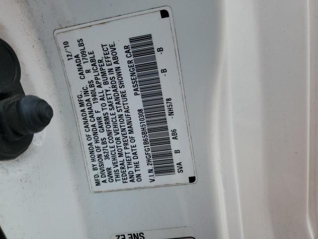 2HGFG1B65BH510308 - 2011 HONDA CIVIC LX WHITE photo 12