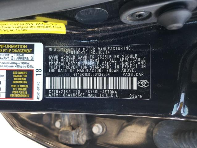 4T1BK1EB0EU134554 - 2014 TOYOTA AVALON BASE 黑色 照片 12