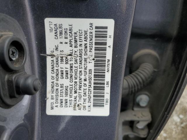 2HGFC2F54JH501309 - 2018 HONDA CIVIC LX GRAY photo 12