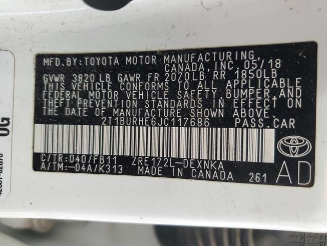 2T1BURHE6JC117686 - 2018 TOYOTA COROLLA L Beyaz fotoğraf 13