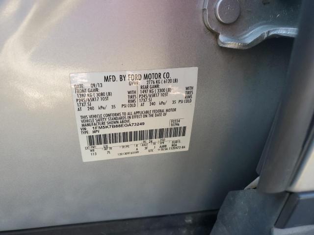 1FM5K7B88EGA73249 - 2014 FORD EXPLORER SILVER photo 12