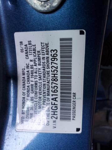2HGFA16578H527963 - 2008 HONDA CIVIC LX BLUE photo 12