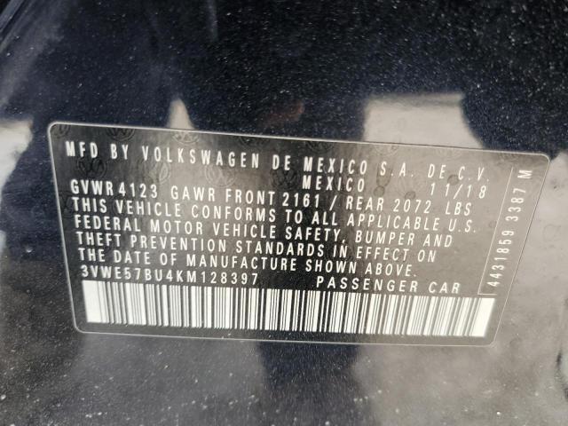 3VWE57BU4KM128397 - 2019 VOLKSWAGEN JETTA SEL შავი ფოტო 12