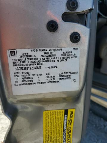 1GCEC19T1YZ332603 - 2000 CHEVROLET SILVERADO C1500 TAN photo 12