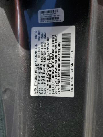 5FNRL5H91DB002863 - 2013 HONDA ODYSSEY TOURING GRAY photo 13