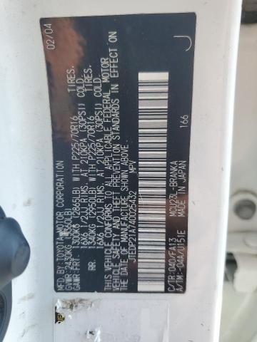 JTEDP21A740025432 - 2004 TOYOTA HIGHLANDER BASE Ақ фото 13