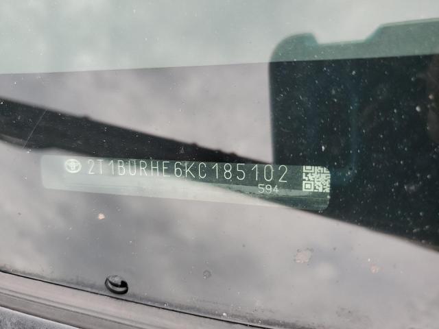 2T1BURHE6KC185102 - 2019 TOYOTA COROLLA L Rojo foto 13