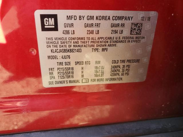 KL4CJASB5KB821403 - 2019 BUICK ENCORE PREFERRED Червоний фото 12