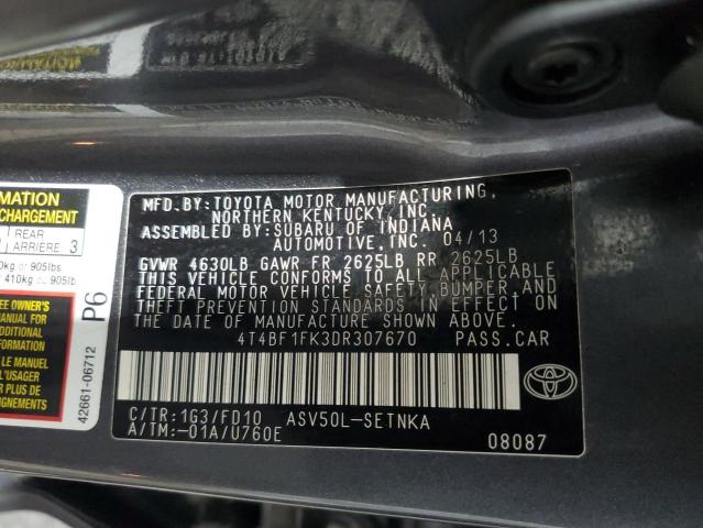 4T4BF1FK3DR307670 - 2013 TOYOTA CAMRY L გრაფიტი ფოტო 12