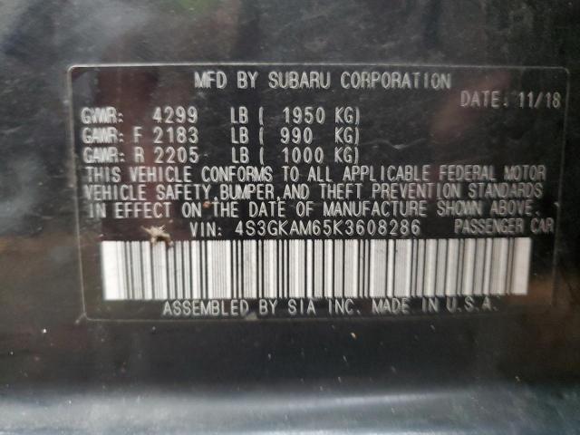 4S3GKAM65K3608286 - 2019 SUBARU IMPREZA SPORT Negro foto 12