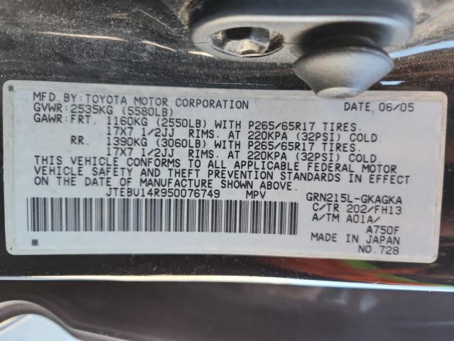 JTEBU14R950076749 - 2005 TOYOTA 4RUNNER SR5 Qara foto 14