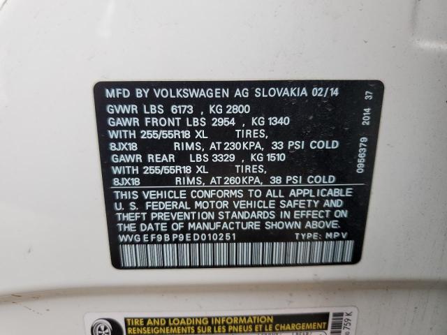 WVGEF9BP9ED010251 - 2014 VOLKSWAGEN TOUAREG V6 Ağ foto 13