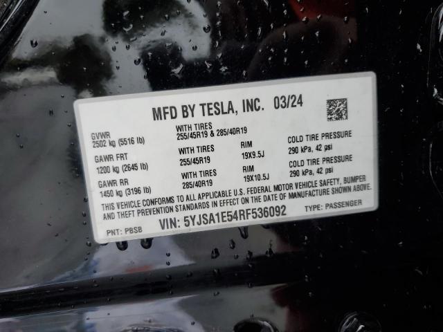 5YJSA1E54RF536092 - 2024 TESLA MODEL S BLACK photo 12
