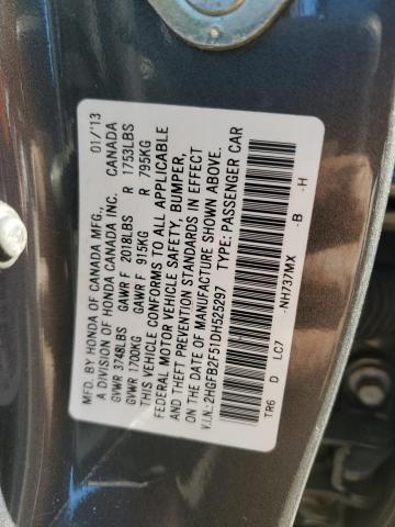 2HGFB2F51DH525297 - 2013 HONDA CIVIC LX GRAY photo 13