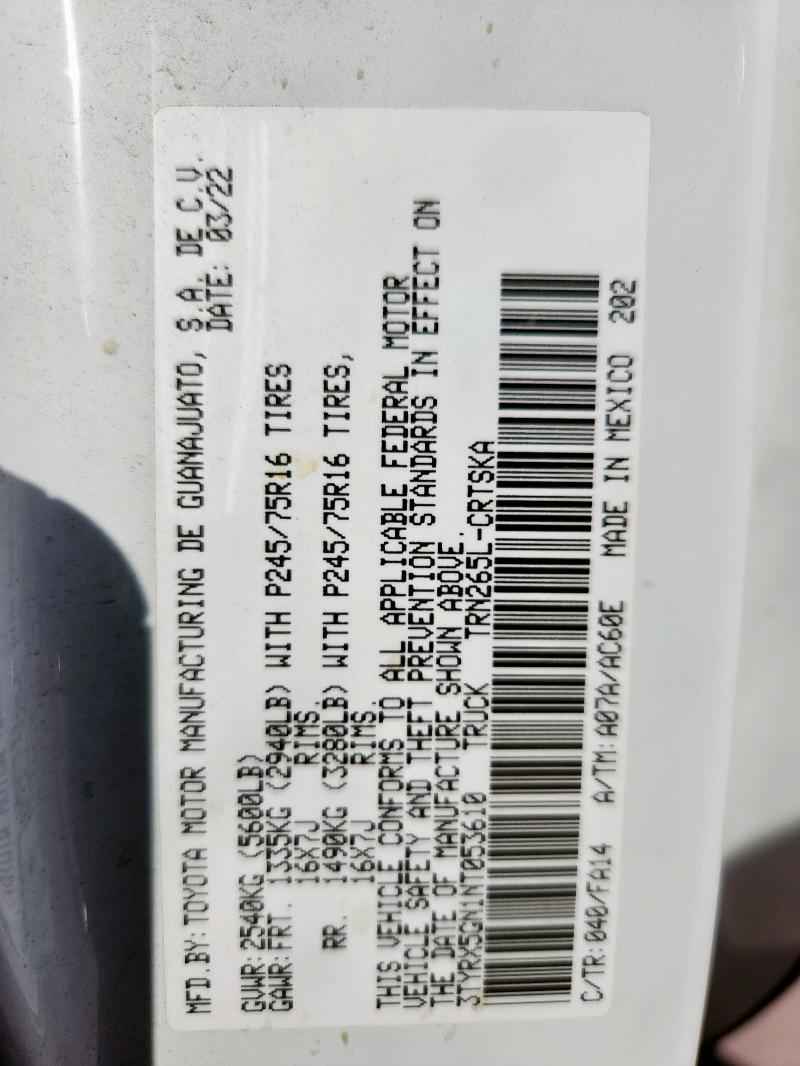 3TYRX5GN1NT053610 - 2022 TOYOTA TACOMA ACCESS CAB Blanco foto 13