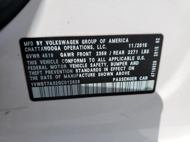 1VWBT7A32GC012626 - 2016 VOLKSWAGEN PASSAT SE 白色 照片 12