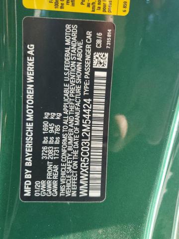 WMWXR5C03L2M54424 - 2020 MINI COOPER S GREEN photo 12