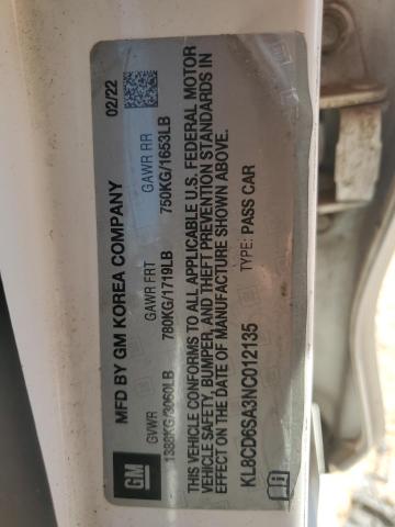 KL8CD6SA3NC012135 - 2022 CHEVROLET SPARK 1LT WHITE photo 12