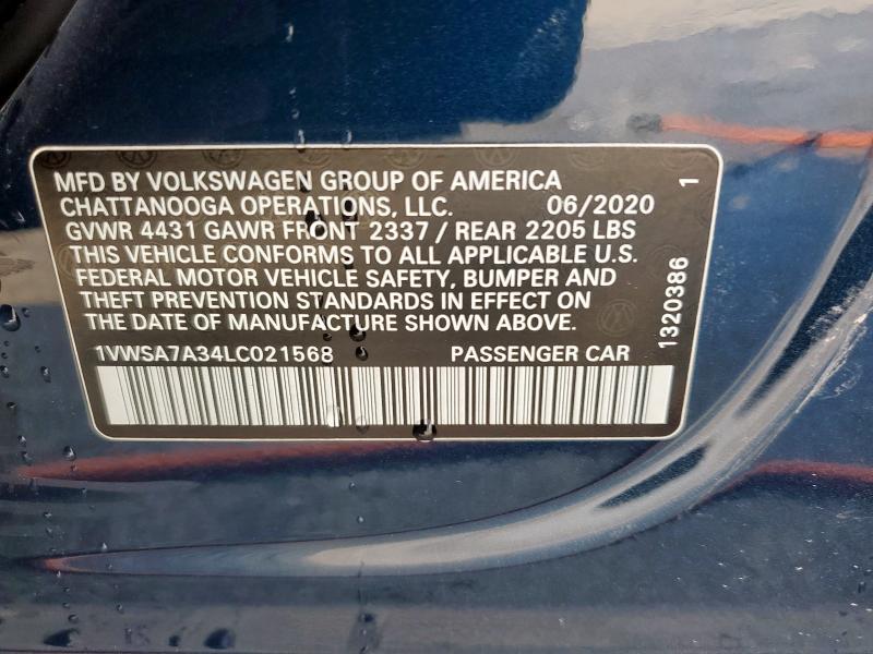 1VWSA7A34LC021568 - 2020 VOLKSWAGEN PASSAT SE Mavi foto 12