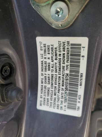 19XFC2F58HE019754 - 2017 HONDA CIVIC LX GRAY photo 13