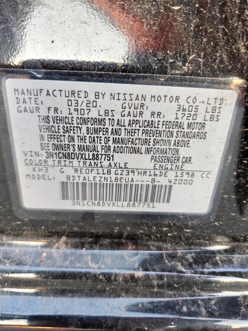 3N1CN8DVXLL887751 - 2020 NISSAN VERSA S BLACK photo 12