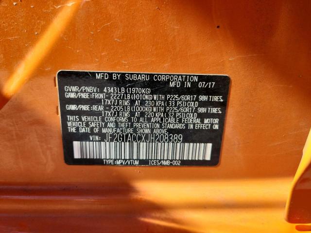 JF2GTACCXJH208389 - 2018 SUBARU CROSSTREK PREMIUM Orange Foto 14