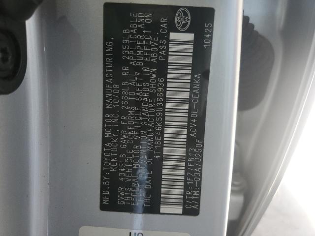 4T1BE46K59U366936 - 2009 TOYOTA CAMRY BASE ვერცხლისფერი ფოტო 13