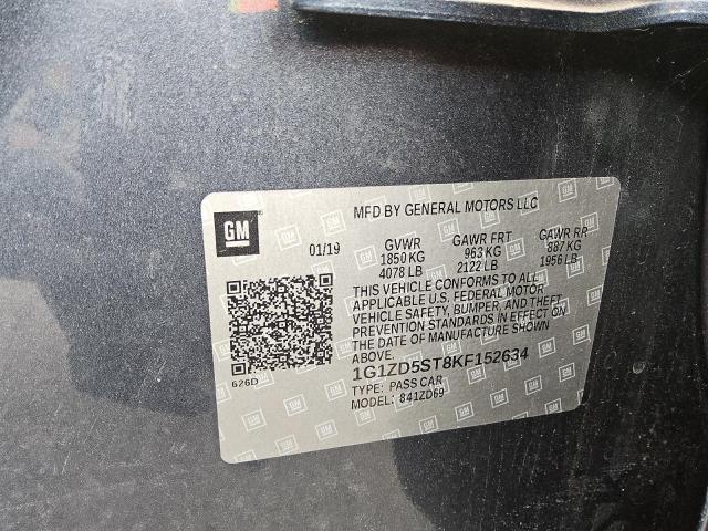 1G1ZD5ST8KF152634 - 2019 CHEVROLET MALIBU LT მწვანე ფოტო 12