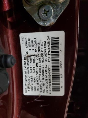 2HGFB2F51DH595771 - 2013 HONDA CIVIC LX 勃艮第红 照片 13