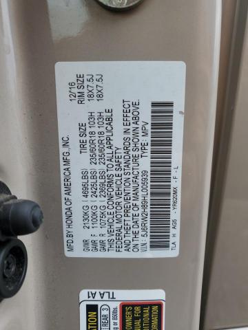 5J6RW2H89HL005939 - 2017 HONDA CR-V EXL TAN photo 13