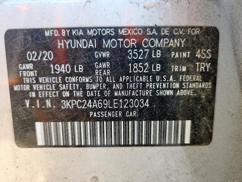 3KPC24A69LE123034 - 2020 HYUNDAI ACCENT SE ვერცხლისფერი ფოტო 13