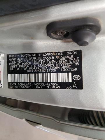 JTDBF32K340157308 - 2004 TOYOTA CAMRY LE SILVER photo 12