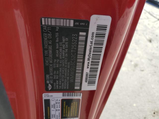 WMWSU3C52CT255223 - 2012 MINI COOPER RED photo 12