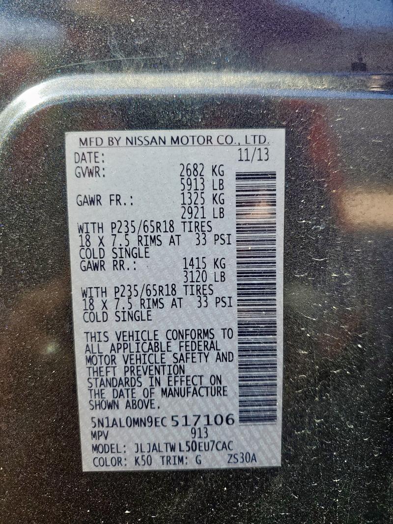 5N1AL0MN9EC517106 - 2014 INFINITI QX60 Boz foto 13