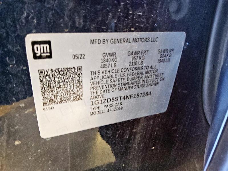 1G1ZD5ST4NF157284 - 2022 CHEVROLET MALIBU LT Blau Foto 12